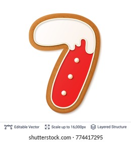 Gingerbread number isolated on white. Traditional Christmas cookie. Editable vector font element.