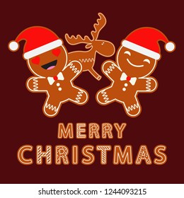 Gingerbread on a brown background. Christmas gingerman. Cute cartoon. Can be used for wallpaper, textile, invitation card, wrapping, web page background.