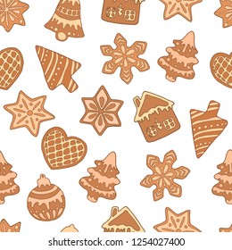 Gingerbread on a white background. Seamless vector pattern