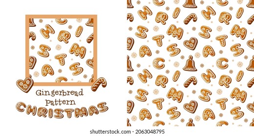 Gingerbread pattern, Christmas letters and curly cookies.