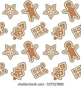 gingerbread pattern man snowflake christmas tree gift seamless vector.