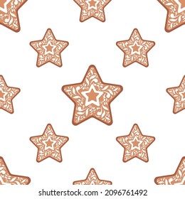 gingerbread pattern in the shape of a star, folk ornament, white glaze pattern