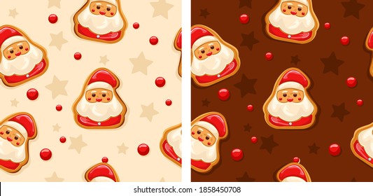 Gingerbread Pattern. Snowy background. gingerbread set. Perfect for Christmas banners, greeting cards, and presentations. Vector illustration.