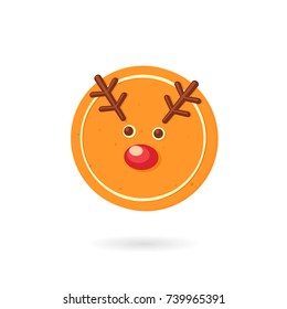 Gingerbread reindeer cookie. Vector illustration isolated on white background