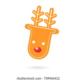 Gingerbread reindeer cookie. Vector illustration isolated on white background