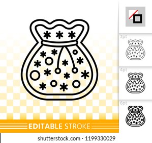 Gingerbread santas bag cookie thin line icon. Outline web sign of xmas baking. Biscuit linear pictogram with different stroke width. Simple vector symbol. Editable stroke icon transparent without fill