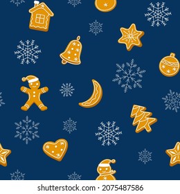 Gingerbread seamless pattern. Winter seamless patterns with gingerbread cookies. Cute Christmas background.