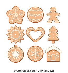 gingerbread set cartoon. christmas winter, decoration traditional, festive ginger gingerbread sign. isolated symbol vector illustration