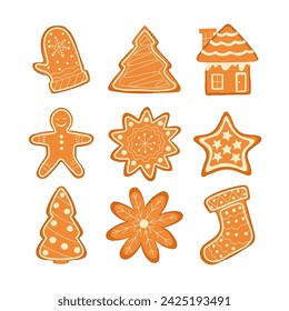 gingerbread set cartoon. house bread, shape face, candy biscuit gingerbread sign. isolated symbol vector illustration