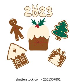 Gingerbread Set, Little Man, Winter House, Cupcake, Gift, Christmas Tree, Numbers 2023, Year Of The Rabbit