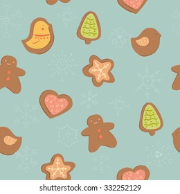 Gingerbread set. Vector cute christmas pattern