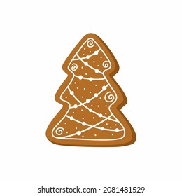 Gingerbread gingerbread in the shape of a Christmas tree on a white background. Vector illustration