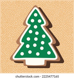 Lebkuchen in Form eines Weihnachtsbaumes mit weißem und grünem Eis, Doodle