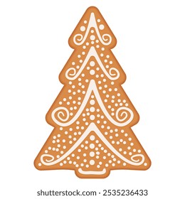 Pan de jengibre en forma de árbol de Navidad con decoración de glaseado blanco