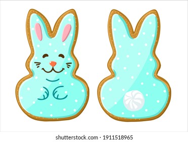 Gingerbread in the shape of an Easter bunny. Illustration. Vector on an isolated background.