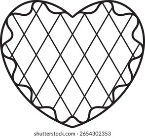 pão de gengibre na forma de um coração com um padrão de diamante, modelo de bandeira da Baviera, Oktoberfest, ícone simples preto e branco em um fundo isolado