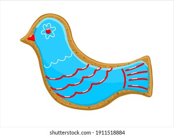Gingerbread in the shape of a pigeon bird. Illustration. Vector on an isolated background.