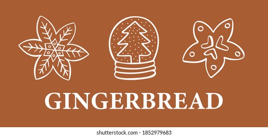 Gingerbread Snow ball with christmas tree doodle vector, holidays season draw and phrases for cards, banners, posters, scrapbooking, pillow, cups and clothes design. 