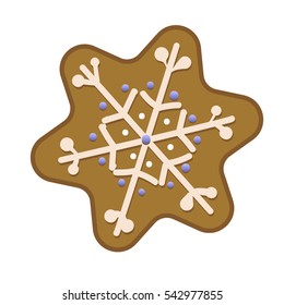 Gingerbread snow falke. Flat vector illustration. isolated on white background