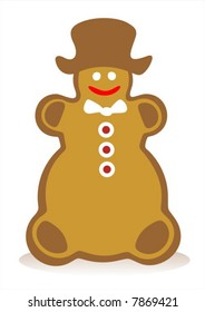 Gingerbread snowball and his shadow on a white background.