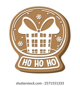 Gingerbread snowball holiday cookie. Flat vector illustration in brown and white colors