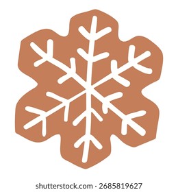 Gingerbread snowflake cookie isolated on transparent. Hand drawn flat vector illustration. Traditional holiday baking, food, sweets, Christmas, New Year, seasonal design element, clip art