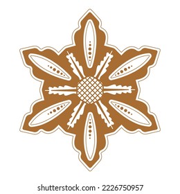 Gingerbread snowflake with icing decoration. Vector illustration