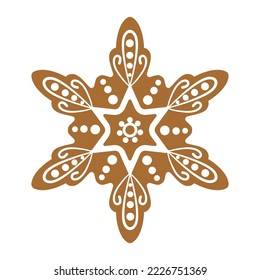 Gingerbread snowflake with icing decoration. Vector illustration