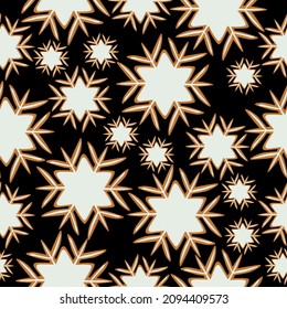 Gingerbread snowflake seamless pattern, Christmas gingerbread cookies of different sizes on a black background vector illustration