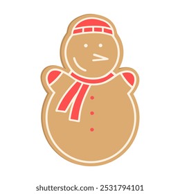 Gingerbread Snowman cookie. Hand drawn vector homemade biscuit. Merry Christmas and Happy new year. Winter illustration for greeting card, poster, internet post