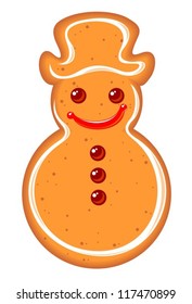 Gingerbread snowman isolated on a white background.