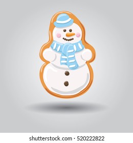 Gingerbread snowman isolated on white grey background, vector illustration.