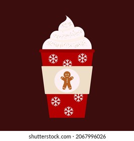 Gingerbread spice latte or hot chocolate Christmas drink. Vector illustration.