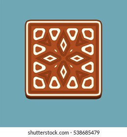 Gingerbread square christmas cookie isolated on blue background. Element for New Year design and art