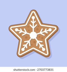 Gingerbread Star Cookie with Snowflake Icing Design Vector Illustration