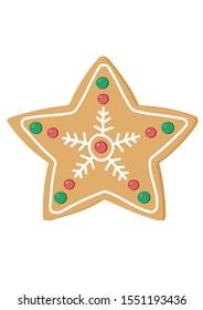 Gingerbread star cookie vector icon illustration. Christmas cookie. New Year cookie.  