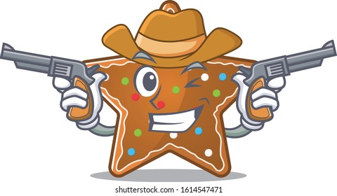 Gingerbread star dressed as a Cowboy having guns