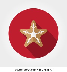 Gingerbread star. Icon for web and mobile application. Vector illustration on a button with a long shadow. Flat design style.