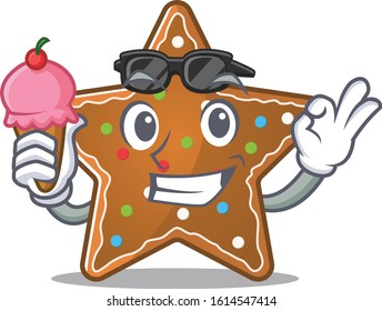 Gingerbread star mascot cartoon design with ice cream