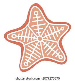 Gingerbread star. One tasty Christmas Cookie. Freehand isolated element. Vector flat hand drawn Illustration. Only 5 colors - Easy to recolor.