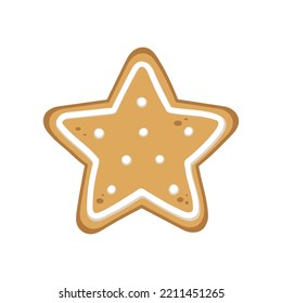 Gingerbread Star Shape Cookie Biscuit. Winter Christmas Food Cartoon Illustration.