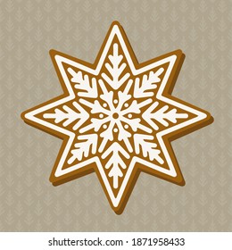 galletita con forma de estrella de jengibre con azúcares temporada de invierno navidad tiempo colorido vectorial ilustración central sobre fondo con estampado oscuro