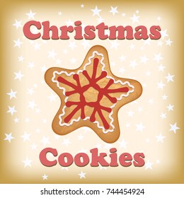 Gingerbread star and snowflake christmas symbol greeting card on nice background.Vector illustration.