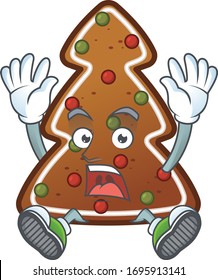 Gingerbread tree cartoon character design showing shocking gesture
