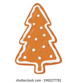 Gingerbread tree. Christmas cookies. Brown gingerbread with a white pattern.