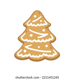 Gingerbread Tree Cookie Biscuit. Winter Christmas Food Cartoon Illustration.