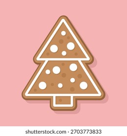 Gingerbread Tree Cookie with Holiday Icing Design Vector Illustration