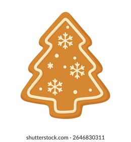 Gingerbread tree cookie with snowflake icing brings festive spirit. This gingerbread tree cookie is ideal for winter projects 