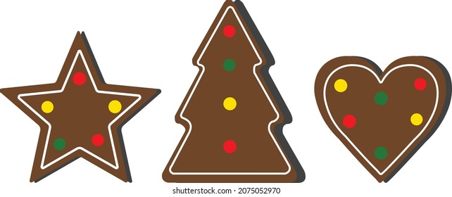 árbol de jengibre, corazón de pan jengibre, estrella de pan jengibre, vector de imagen de jengibre