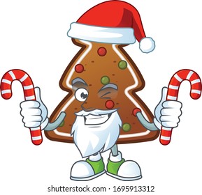 Gingerbread tree humble Santa Cartoon character having candies